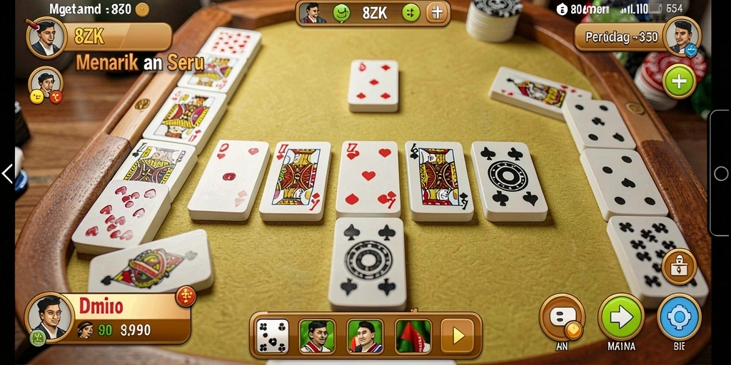 Screenshot gameplay 8ZK menampilkan situasi permainan Domino yang menegangkan.