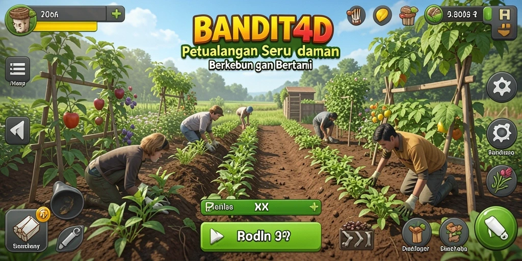 Tangkapan layar utama BANDIT4D menampilkan ladang yang hijau dan subur dengan tanaman yang siap panen.