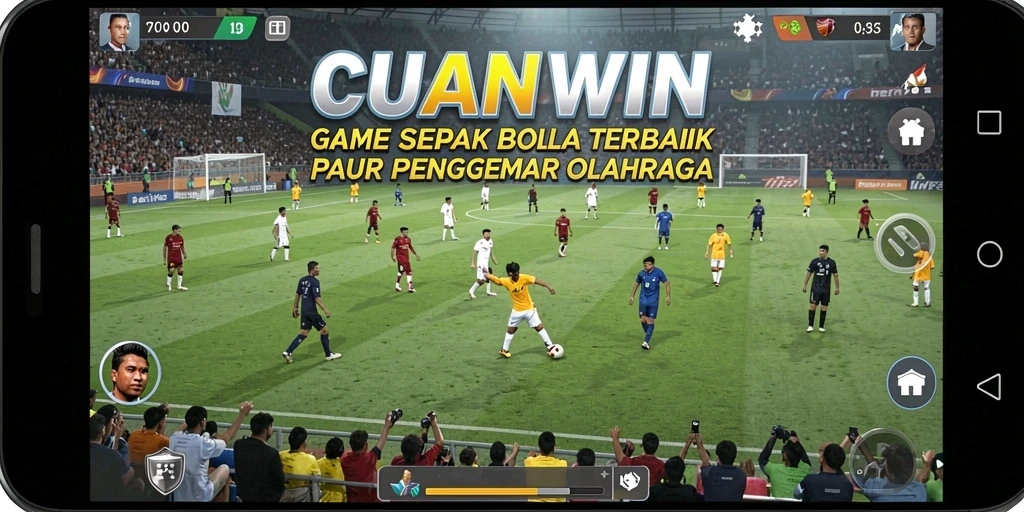 Tangkapan layar gameplay CUANWIN menampilkan aksi sepak bola yang mendebarkan.