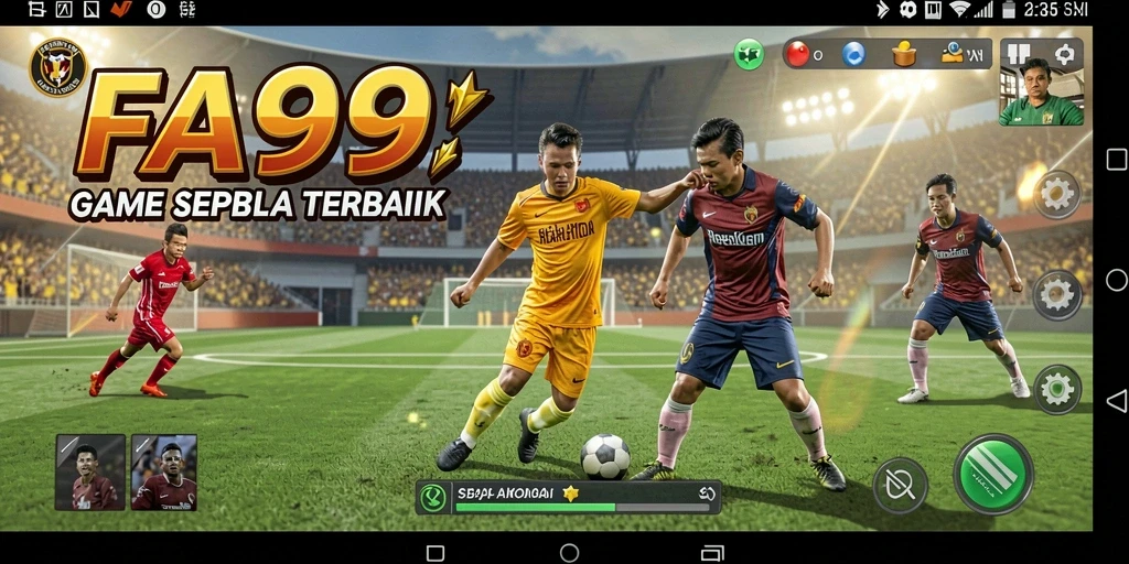 Tampilan gameplay mengesankan dari FA99 dengan aksi sepak bola yang intens.