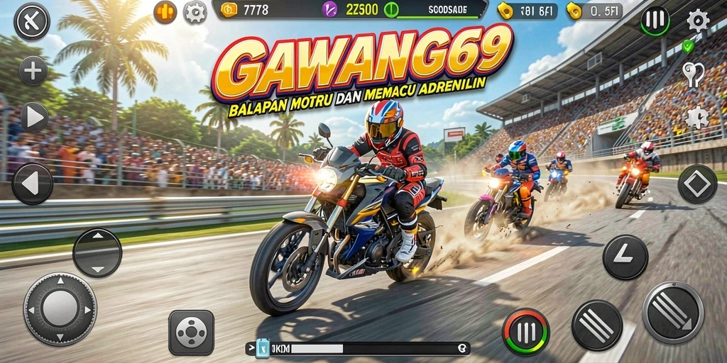 Screenshot menunjukkan aksi balapan motor yang mendebarkan.