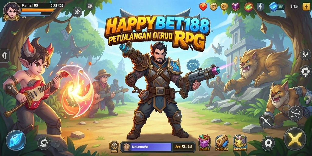 Screenshot gameplay RPG menampilkan pertempuran seru di dunia <strong>HAPPYBET188</strong>.