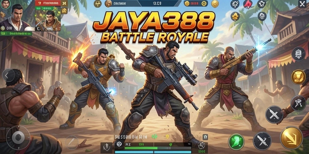 Screenshot utama JAYA388 menampilkan aksi Battle Royale yang seru.