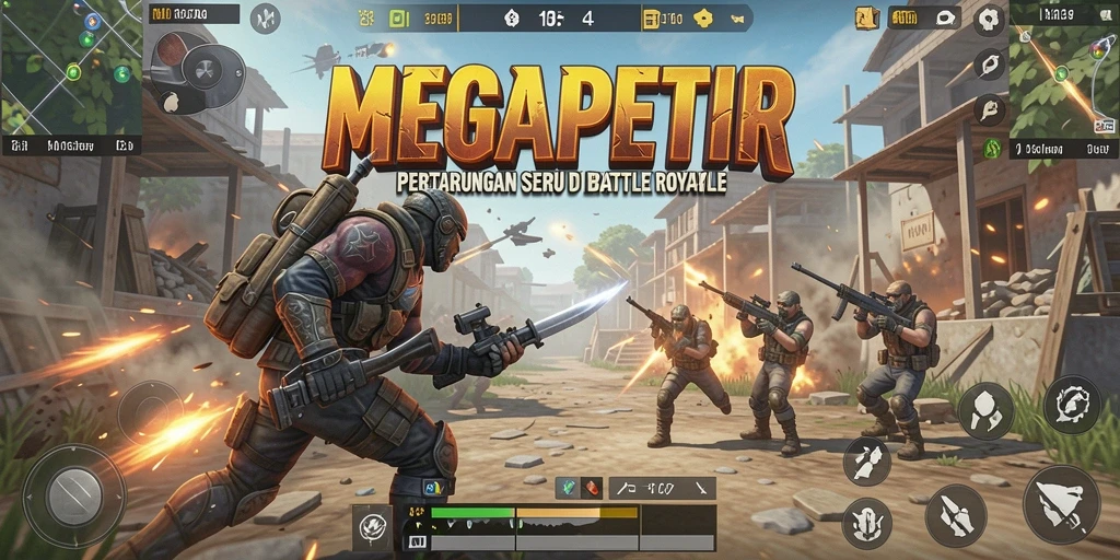 Tampilan gameplay seru di MEGAPETIR saat pertarungan Battle Royale.