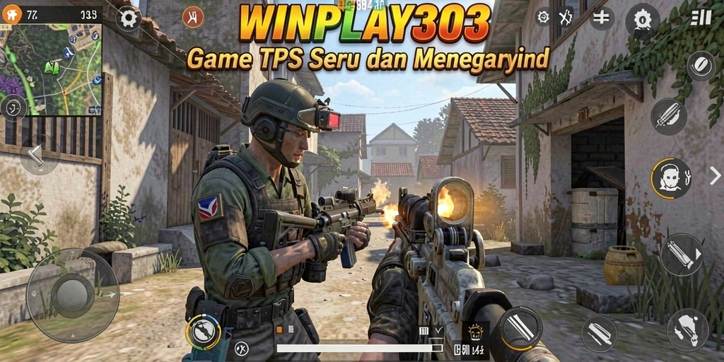 Tampilan gameplay seru dalam WINPLAY303 yang menampilkan aksi tembak-menembak di medan perang.